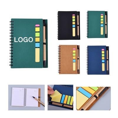 Spiral Notebook With Ball Pen and Sticky